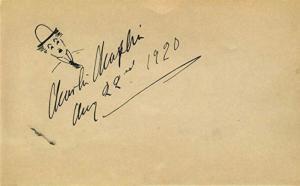 [Film & Theater] Chaplin, Charlie. (1889-1977): Signed Sketch as Tramp