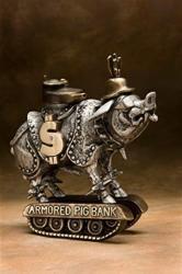 SCOTT NELLES STUDIOS Armored Pig Coin Bank