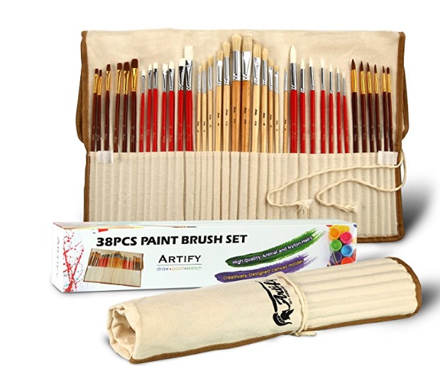 Artify Expert Hog Pony and Nylon Hair Paint Brushes Art Set