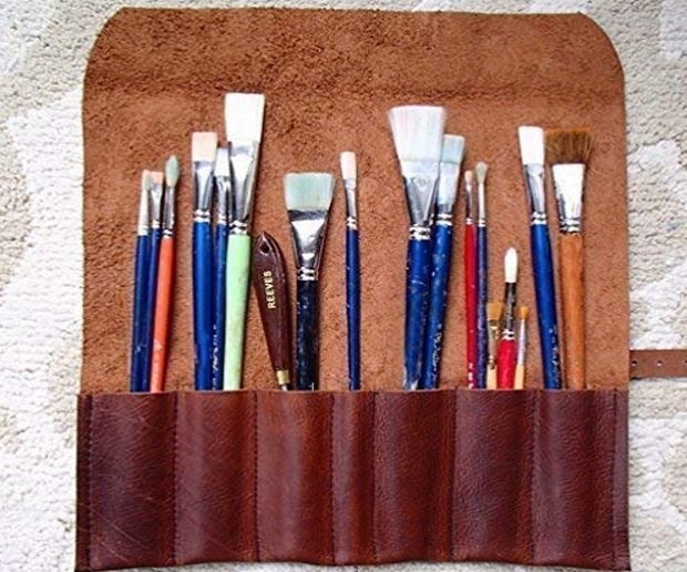 Paintbrush carrier pencil roll up Art Tool Holder Leather Roll pencil roll Large Leather Paintbrush Roll paintbrush holder paintbrush roll up 