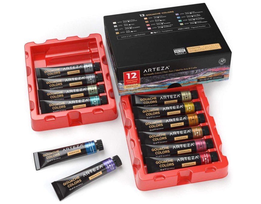 Arteza Metallic Gouache Paint Set